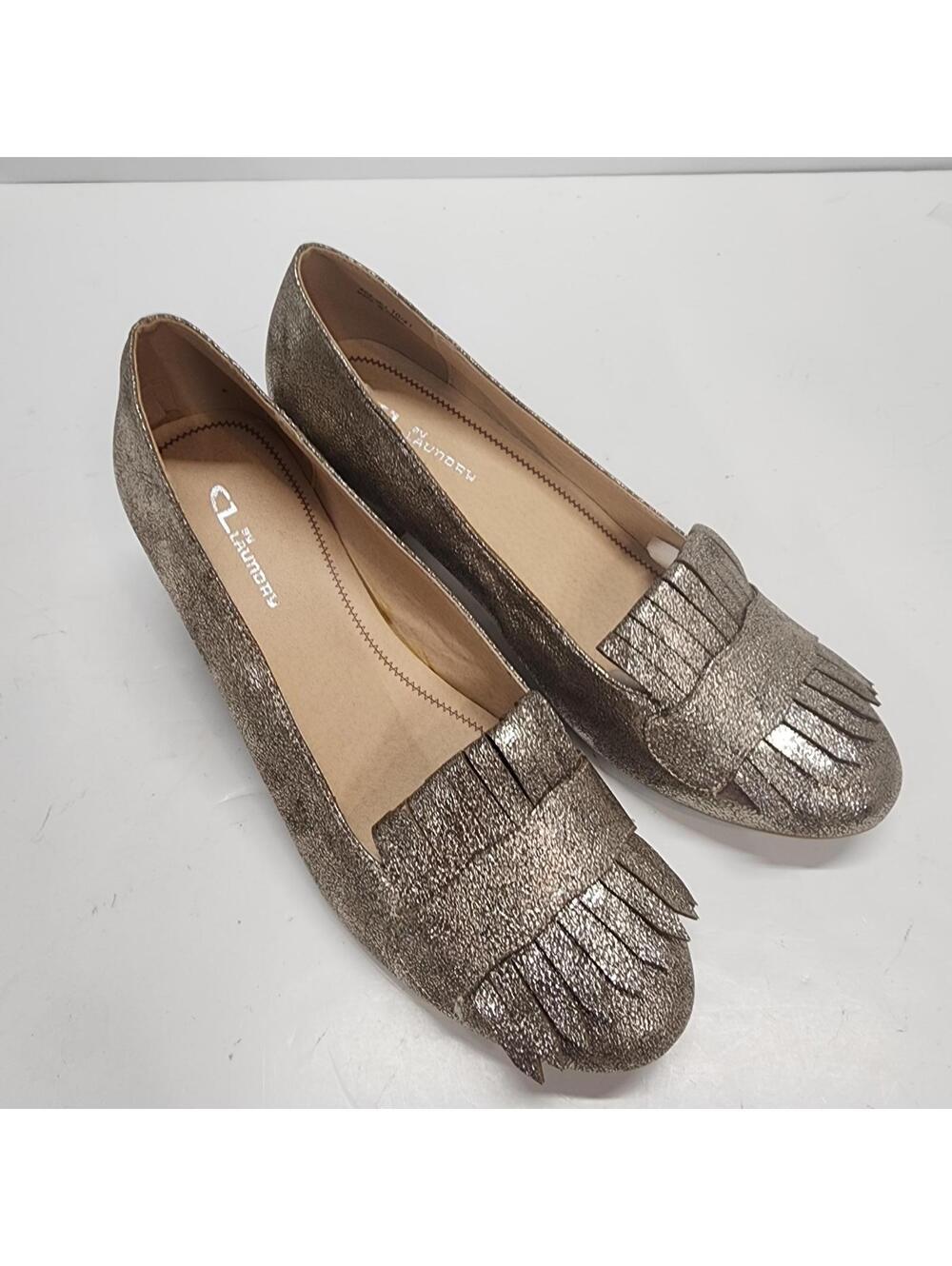 New Chinese Laundry Anete Metallic Shimmer Mica Gold Fringe Pumps Heels 41 10